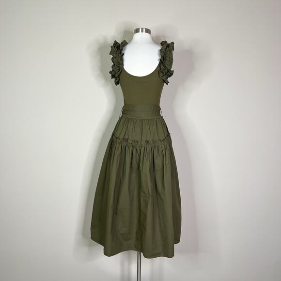 Karina Grimaldi | Rafaela Green Solid Ruffle Ribbed Revolve Tank Midi Dress XS - Picture 9 of 14